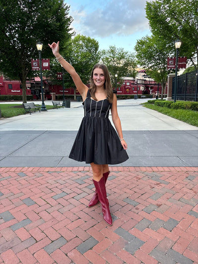 Black Bow Tie Shoulder Mini Dress