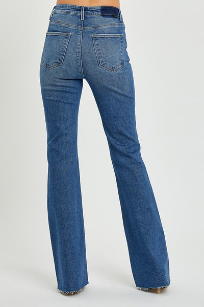 High Rise Flare Raw Cut Hem Jeans