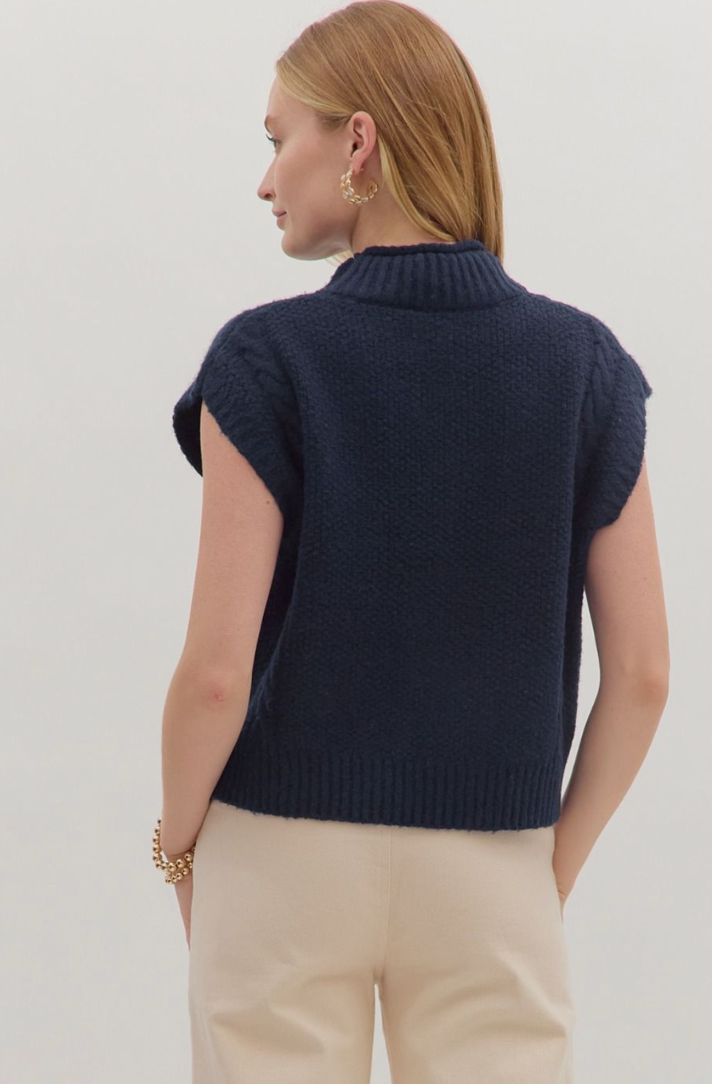 Mock Neck Cable Knit Sleeveless Sweater