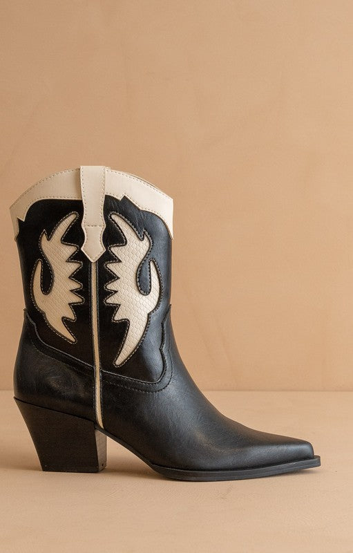 Houston Layered Panel Cowboy Boot- Black