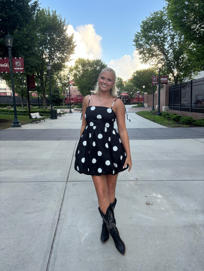 Black Polka Dot Bubble Hem Mini Dress
