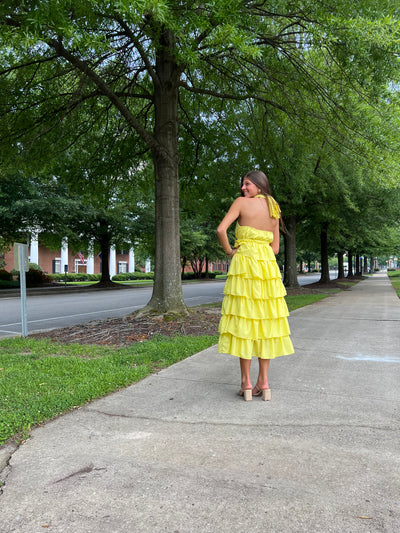 Yellow Halter Ruffle Maxi Dress