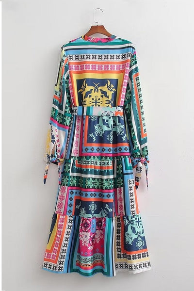 Patchwork Print Midi Length Dress