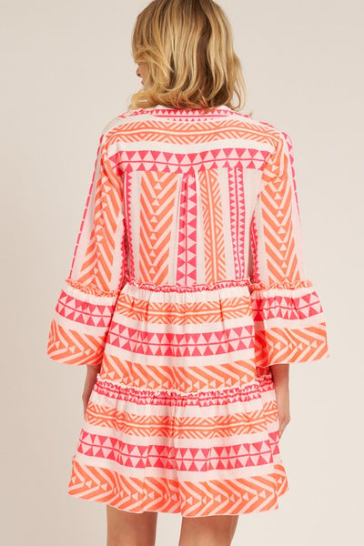 Orange and Pink Geometric Embroidered Dress