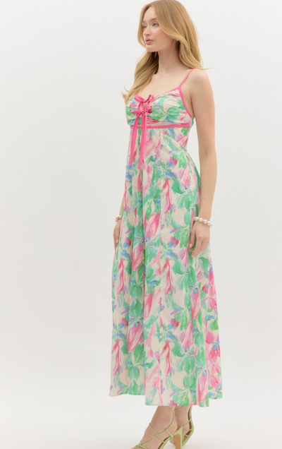 Pink Abstract Floral Maxi Dress
