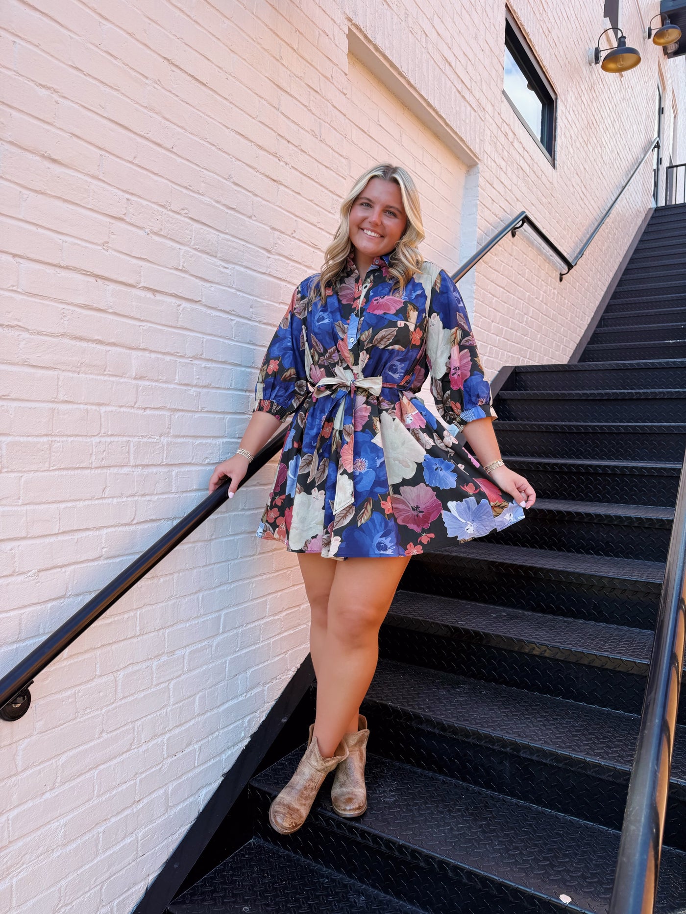Midnight Floral Puff Sleeve Mini Dress