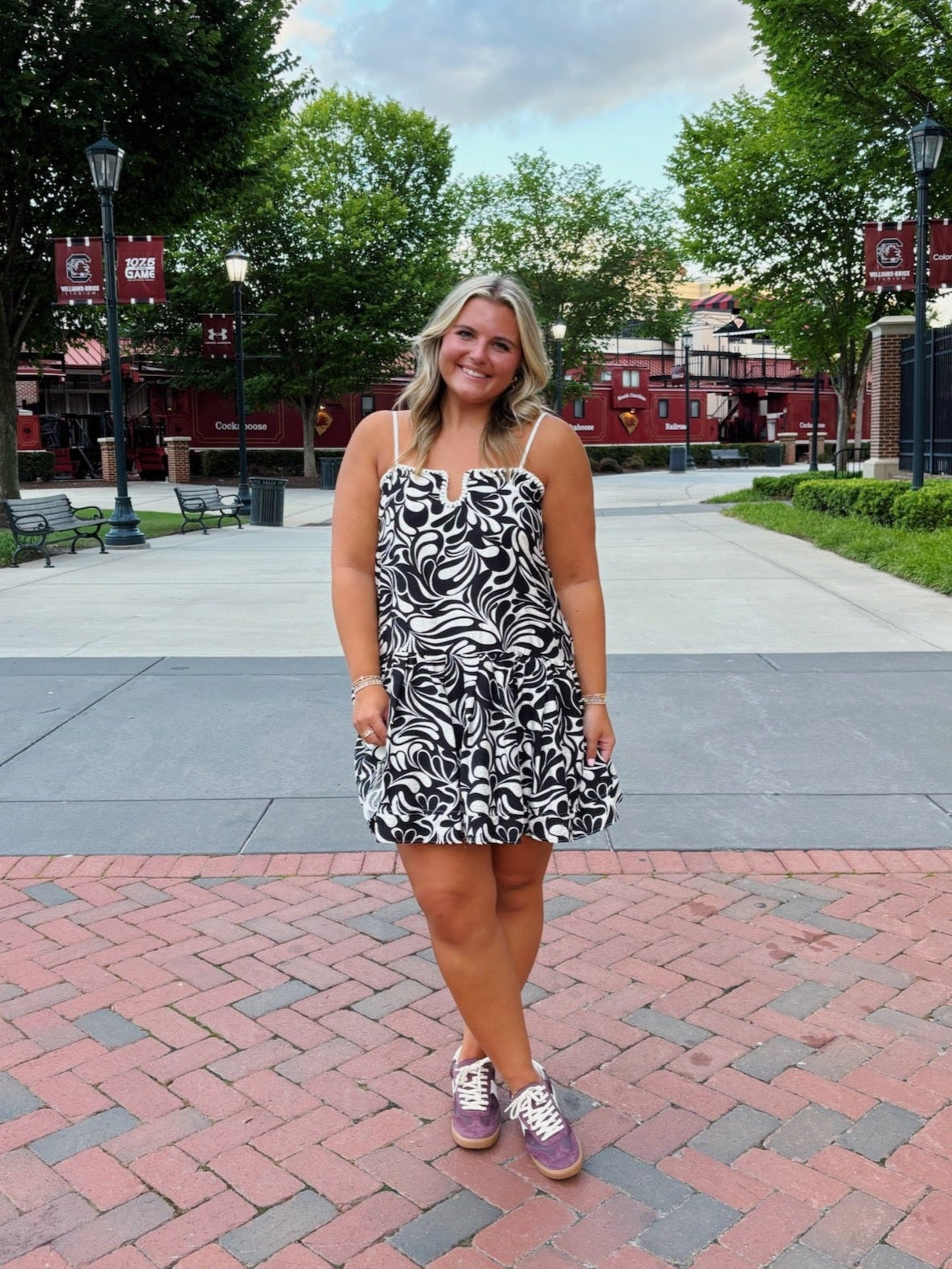 Black Abstract Print Braided Detail Dress