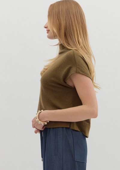 Olive Mock Neck Sweater Top