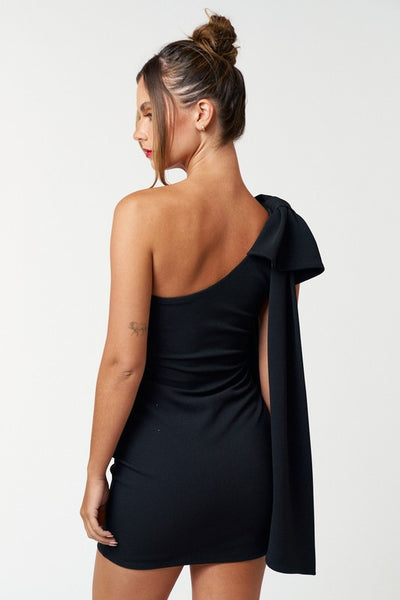 Dramatic Bow Shoulder Dress- Black