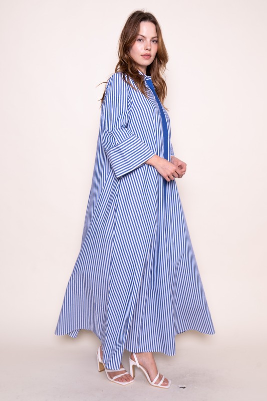Navy Blue Loose Fit Striped Maxi Dress