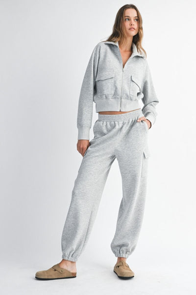 Zip Up Jacket and  Cargo Pant Set- Heather Grey