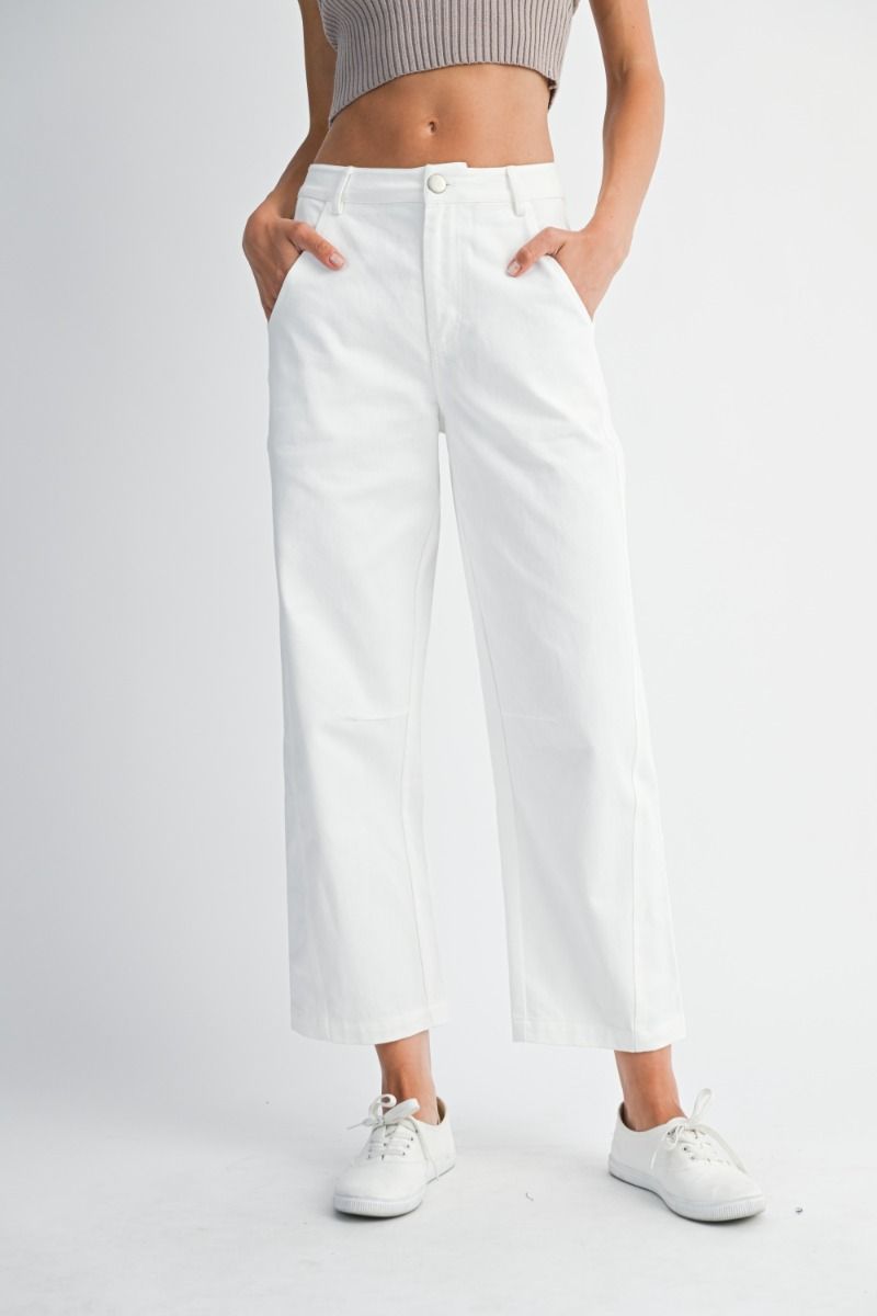 Cropped White Barrel Leg Pants