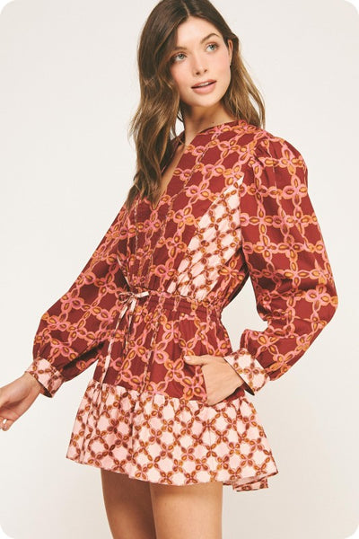 Chainlink Print Long Sleeve Mini Dress