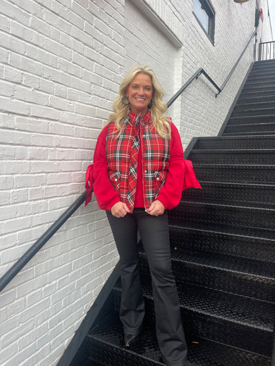 Red/Black Plaid Puff Vest