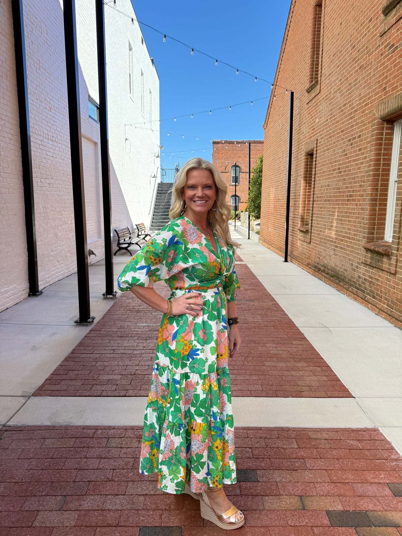 Twist Detail Green Floral Maxi Dress