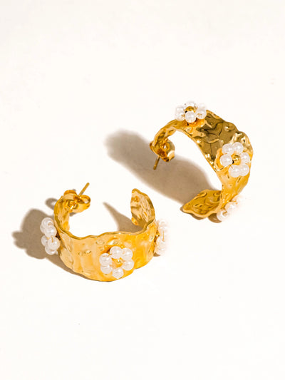 Charme 18K Gold Non-Tarnish Floral Hoop Earring