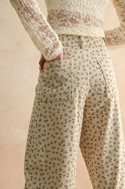 Floral Print Corduroy Pant