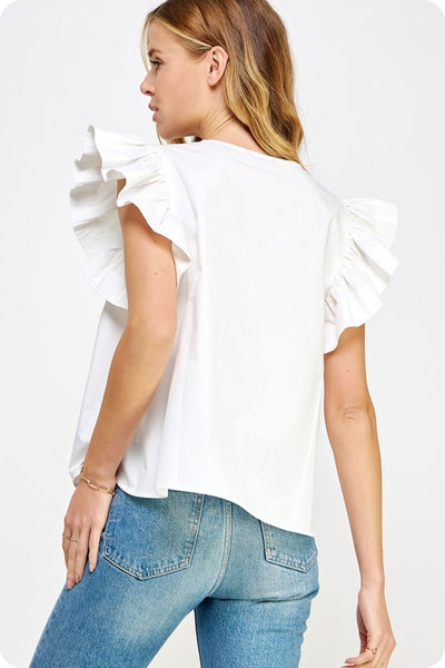 White Flutter Sleeve Top