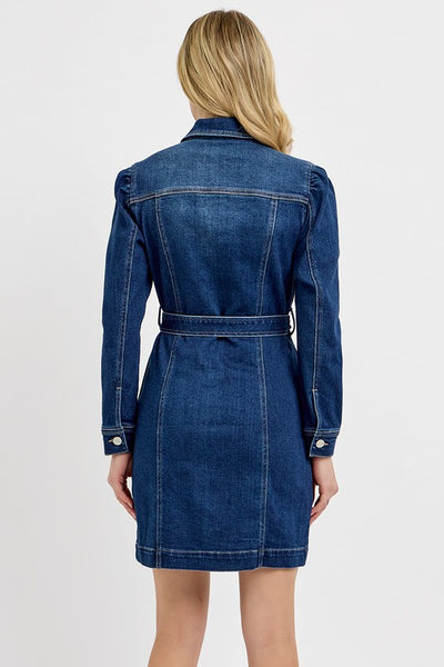 Puffed Sleeve Denim Dress