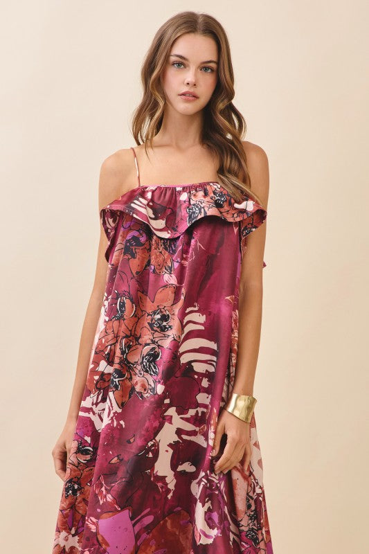 Bold Floral Print Midi Dress