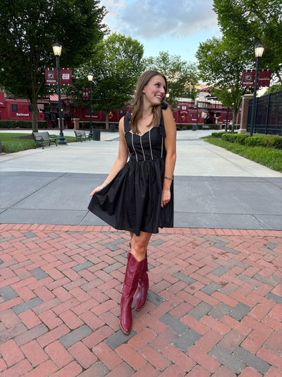 Black Bow Tie Shoulder Mini Dress