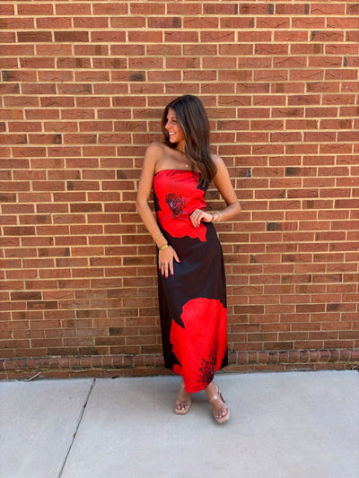 Floral Print Elasticized Band Strapless Dress