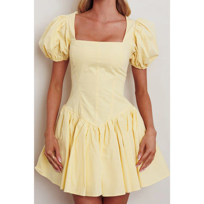 Yellow Puff Sleeve Corset Mini Dress