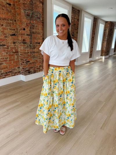Yellow Floral High Waisted Maxi Skirt