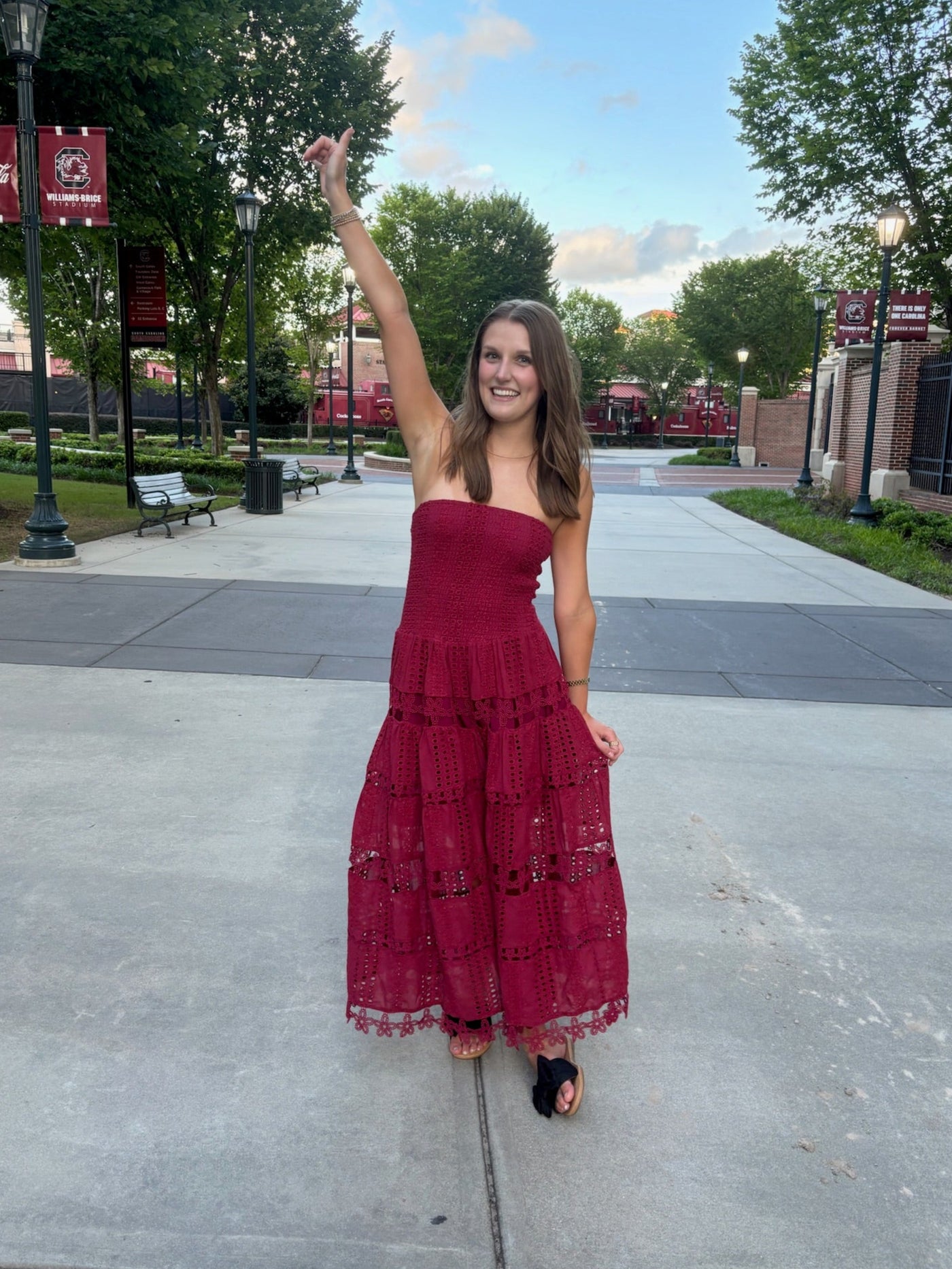 Eyelet Embroidered Lace Tube Dress- Garnet