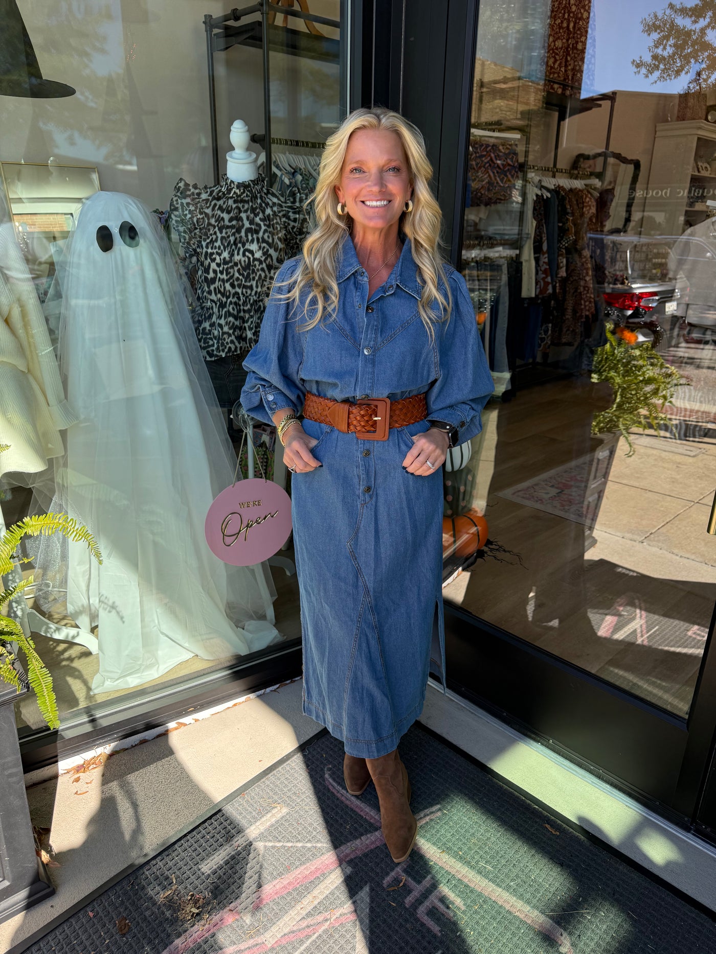 Denim Long Sleeve Midi Dress