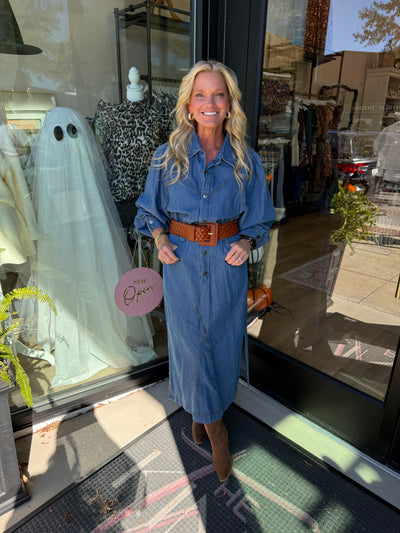 Denim Long Sleeve Midi Dress