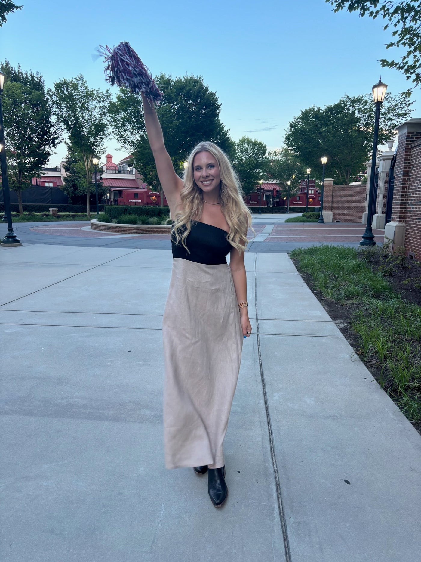 Black/Taupe Strapless Maxi Dress