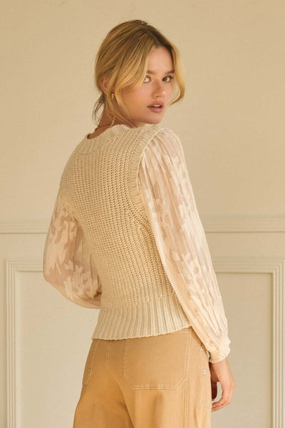 Cream Textured Balloon Sleeve Top