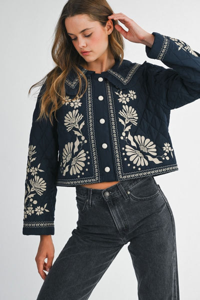 Navy Contrast Stitched Quilted Jacket
