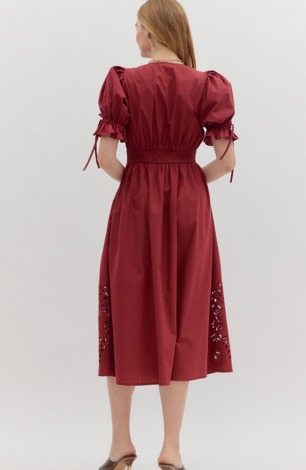 Garnet Puff Sleeve Eyelet Dress