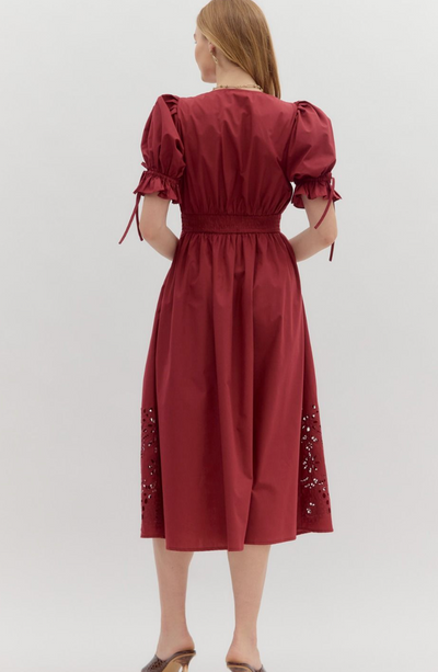 Garnet Puff Sleeve Eyelet Dress