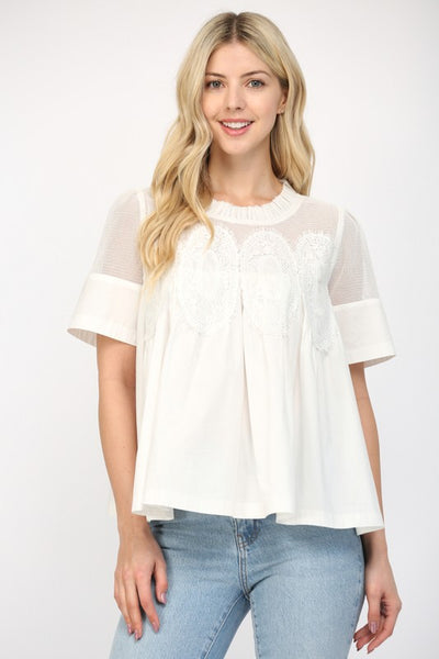 White Mesh Applique Top