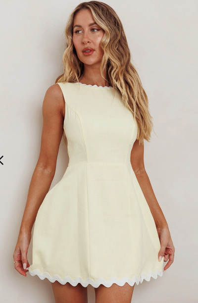 Lemon Yellow Ric Rac Hem Mini Dress