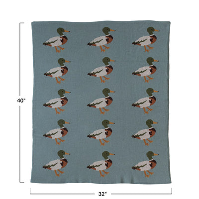 Cotton Knit Baby Blanket w/ Ducks