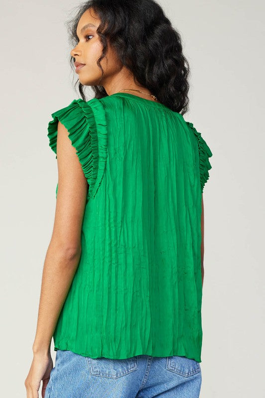 Spring Green Double Layer Ruffle Sleeve Top