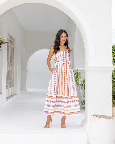 Orange and Purple Geometric Print Maxi Dress