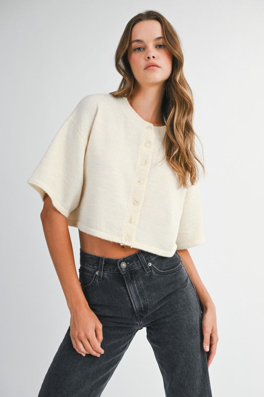 Casual Knit Cardigan Top- Cream