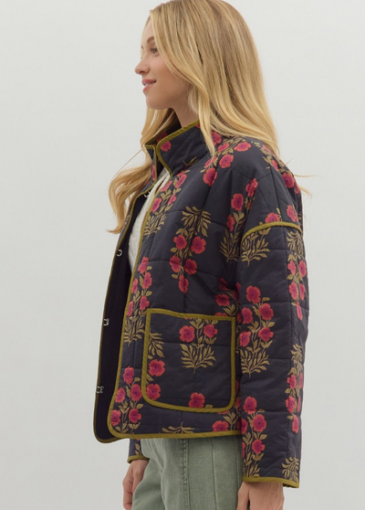 Botanical Floral Print Quilted Jacket