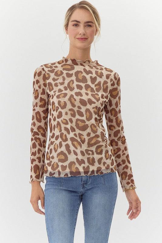 Mesh Leopard Print Top