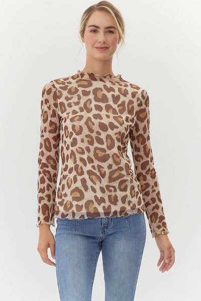 Mesh Leopard Print Top