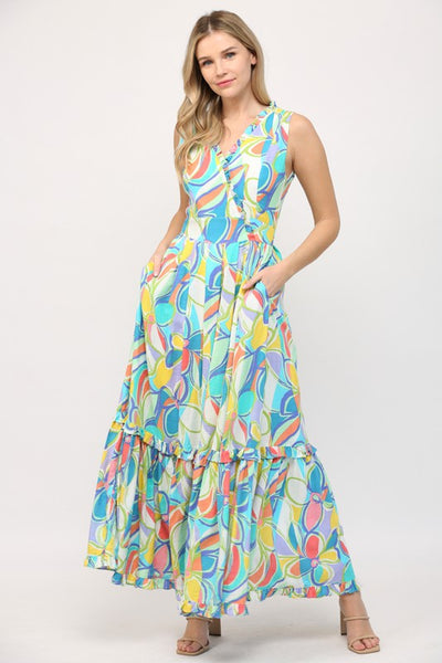 Colorful Abstract Floral Maxi Dress by Fate