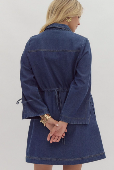 Denim Long Sleeve Waist Tie Dress