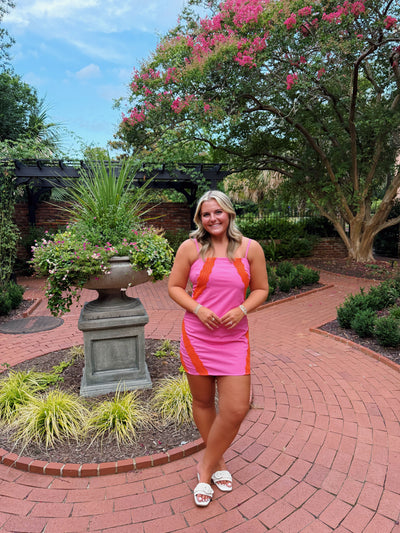 Pink and Orange Wavy Lace Linen Mini Dress