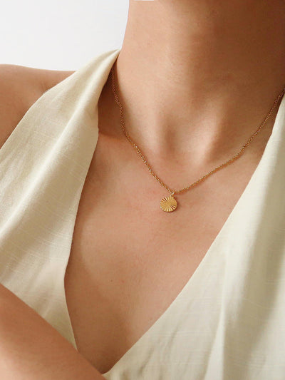 Miraz 18k Gold Non-Tarnish Round Sun Necklace