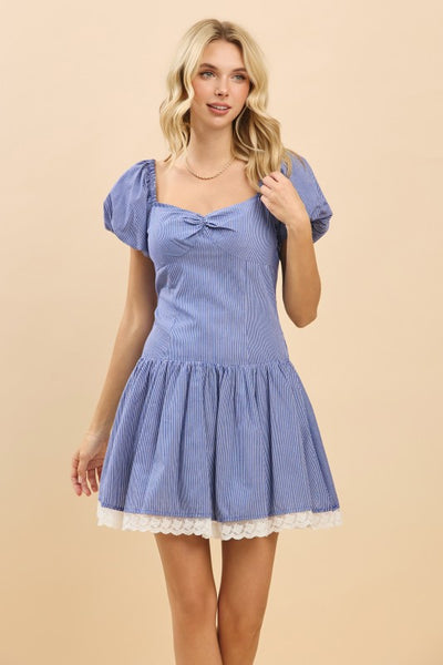 Blue Striped Drop Waist Mini Dress